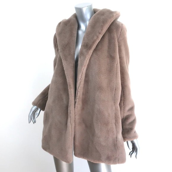 James Perse Faux Fur Coat Brown Size 1 Hooded Jacket - Picture 3 of 7